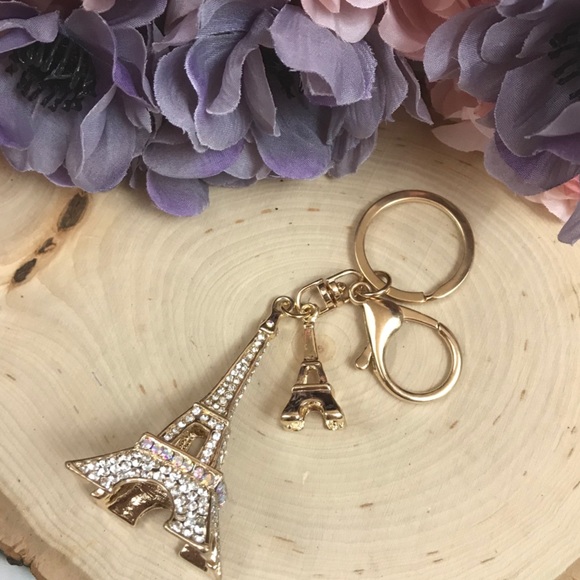 Gold and Silver Crystal Eiffel Tower Keychain Charm - Picture 10 of 16